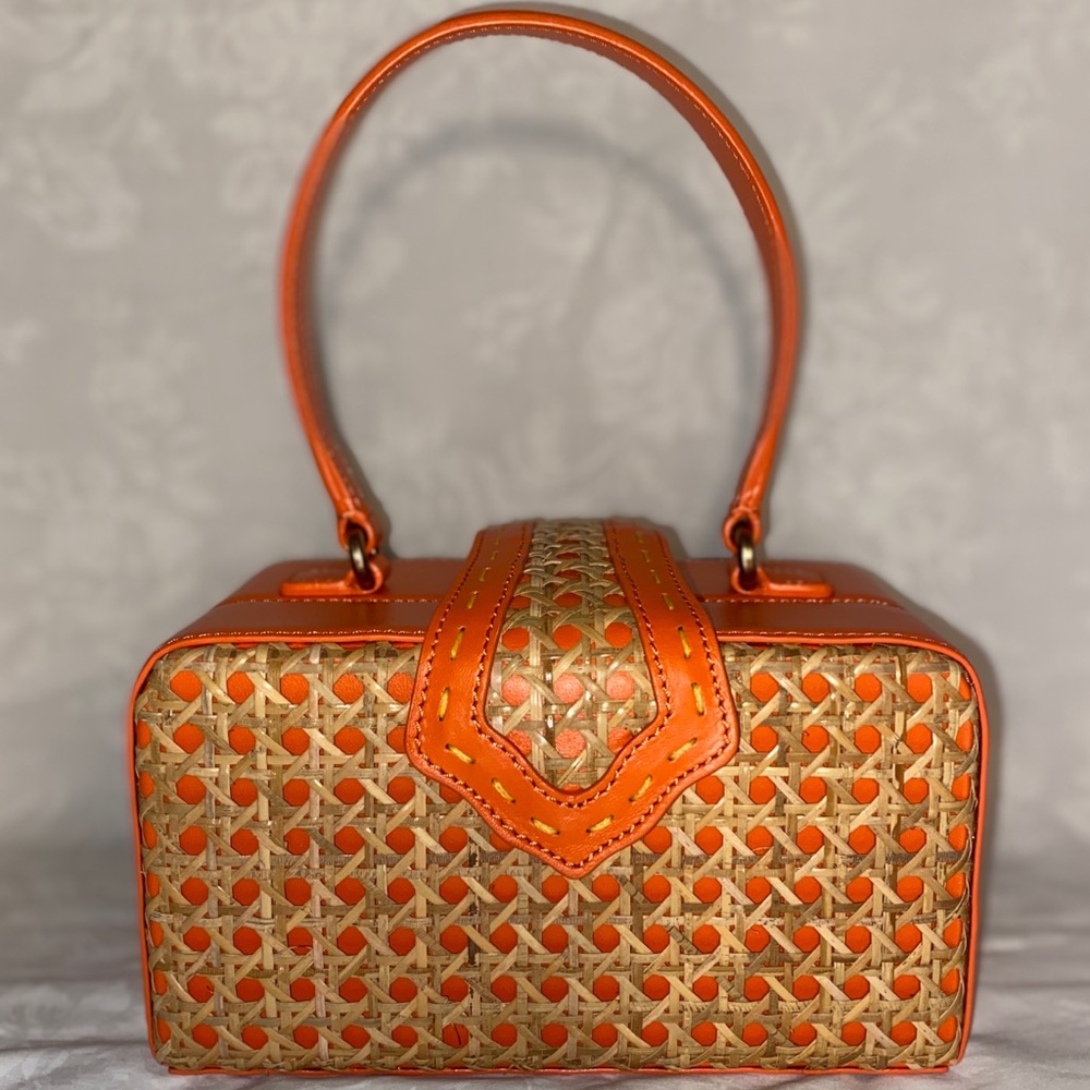 Mehry Mu Orange straw leather bag